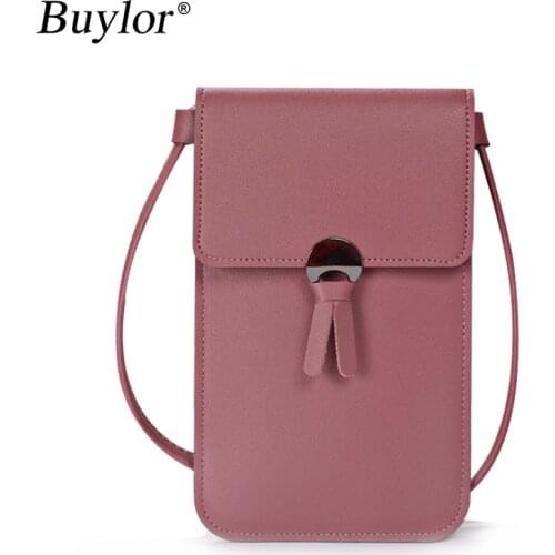 Buylor Girls Cell Phone Bag Transparent Waterproof Touch Shoulder Bag Tassel Leather Smartphone Wallet Women Purse Card Pouch