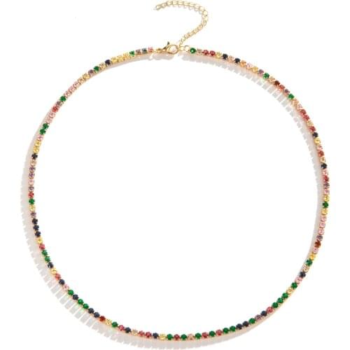 SIPENGJEL Fashion Colorful Zircon Short Chain Nekclace On Neck Tennis Necklace For Women Party Birthday Jewelry