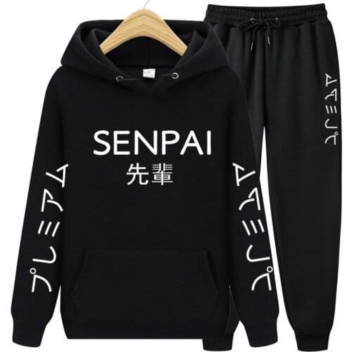 Brand Mens Set japanese SENPAI Fleece Hoodie Pant Thick Warm Tracksuit Sportswear Hooded Track Suits Male Sweatsuit Tracksuit