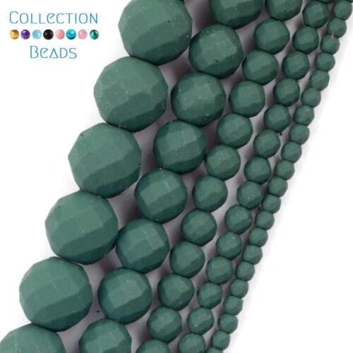 Natural Stone Dark Green Rubber Faceted Hematite Round Spacer Loose Beads For DIY Jewelry Making Necklace Bracelet Accessories