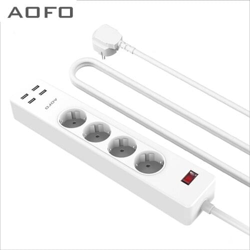 AOFO power strip 4USB fast charging socket 4AC extension socket, used eu plug for home office extension cable