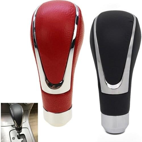 Black Red Universal Leather Automatic Car Gear Stick Shift Knob Shifter Lever Cover with Screws Adapter Car Accessories