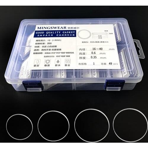 [total 49pcs] White gasket for front glass 16-40mm dia high 0.6 thick 0.35mm watch Gasket parts free shipping