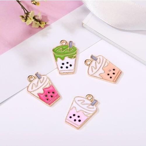 Pearl milk tea Enamel Charms Oil Drop Pendant DIY Bracelet Womens Necklaces Jewelry DIY Making 10pcs/pack