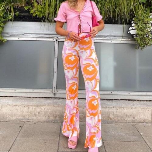 Dourbesty Womens High Waist Bell Bottoms Y2K Tie Dye Print Pants Vintage Flared Trousers Straight Leg Trouser 90s Streetwear