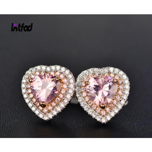Heart Shape Stud Earrings for Women 925 Sterling Silver Ear Jewelry Pink Gemstone Fashion Wedding Engagement Jewelry