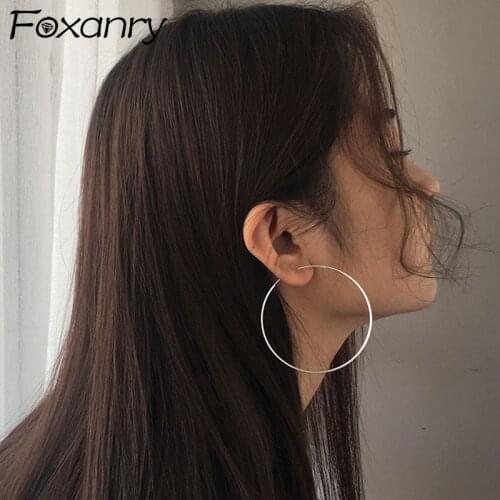 Foxanry Prevent Allergy 925 Sterling Silver Hoop Earrings for Women Geometric Accessories New Trend Elegant Circle Party Jewelry