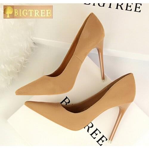 5 Colors Concise Womens OL Office Shoes 2018 New Show Thin Women Pumps Solid Flock Pointed Toe Shallow Fashion High Heels Shoes