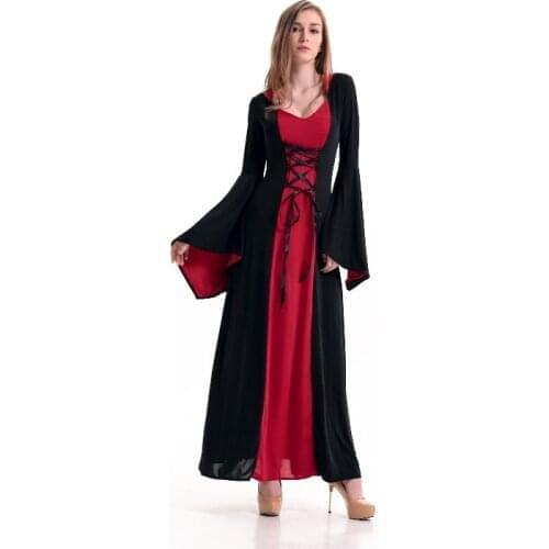 Witches Cosplay Women Sexy Vampire Vintage Palace Dress Halloween Zombie Dress Costume 2PCS Set Halloween Cosplay Costumes