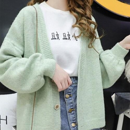 Pure Color Casual Single-Breasted Knitted Cardigan Coat Women Spring Autumn 2021New Loose Korean Fashion Sweater Overcoat Female