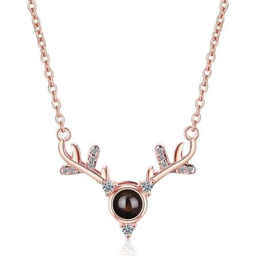 KOFSAC Fashion 925 Sterling Silver Necklaces For Women Projection I Love You Zircon Deer Pendant Jewelry Lady Christmas Gifts