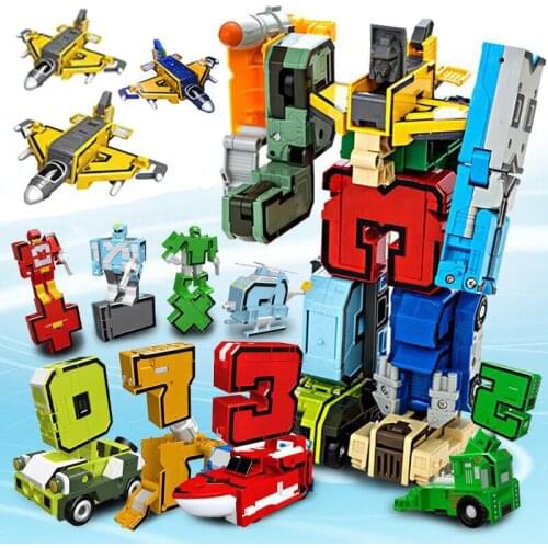 15Pcs Creative Assembling Educational Blocks Action Figure Number Transformation Robot Deform Plane Car Gift Toys for Children