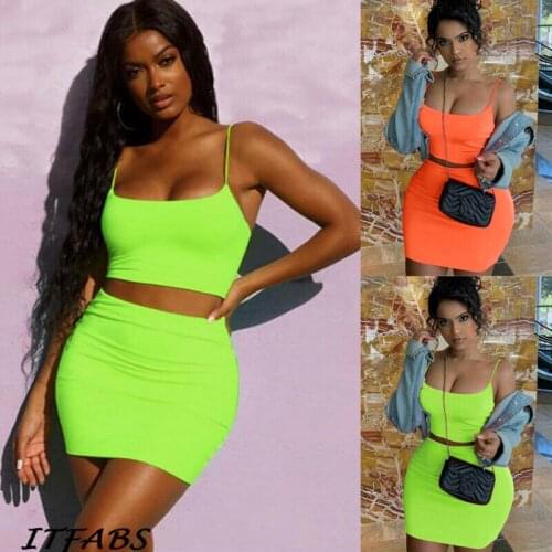 Sexy Women 2 PCS Bodycon Two Piece Crop Top and Skirt Set Dress Party Sundress