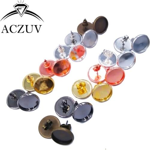 200pcs/Lot 8mm 10mm 12mm 14mm 16mm Stud Blank Earring Posts with Stopper Backs Bezel Cabochon Base Settings