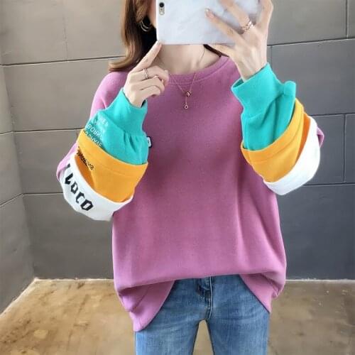 #2103 Large Size Sweatshirts Ladies Casual Loose Long Sleeve O-neck Sweatshirt Women Spring Autumn Tops Female Cotton Outwear