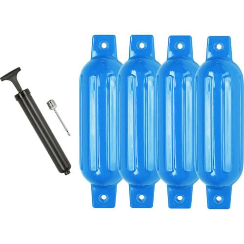 4 Ribbed Boat Fender 8.5" X 27" Blue Vinyl Marine Bumper Inflatable Dock Shield