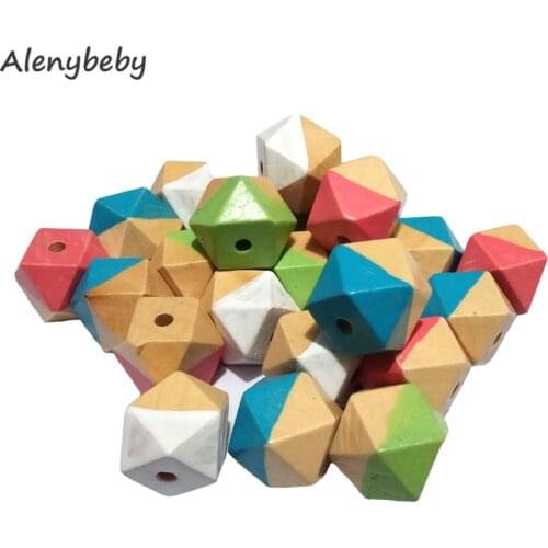 50pc Wooden Teether Geometric Octagonal Hexagonal Beads 18mm DIY Craft Jewelry Accessories Necklace Bracelet Baby Teething Toys