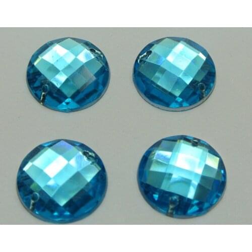 50 Blue Acrylic Flatback Sewing Rhinestone Round Button 20mm Sew on beads
