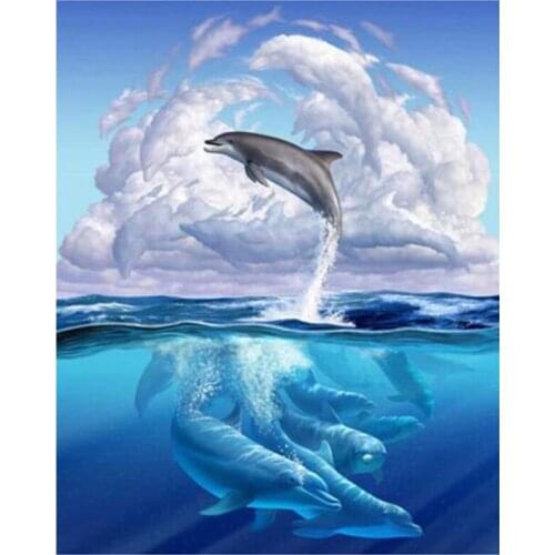 5D DIY Full Square Round Diamond Dolphin Embroidery Cross Stitch Rhinestone Mosaic Decor Gift