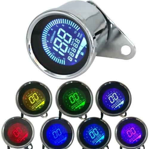 7 Colors 12V Universal Speedometer Odometer Tachometer Fuel Gauge Meter LCD Digital Indicator Round Meter Motorcycle Accessories