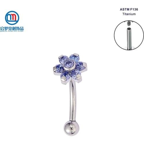 ASTM F136 Titanium Internally Threaded Curved Bar with Flower Ear Cartilage Piercing