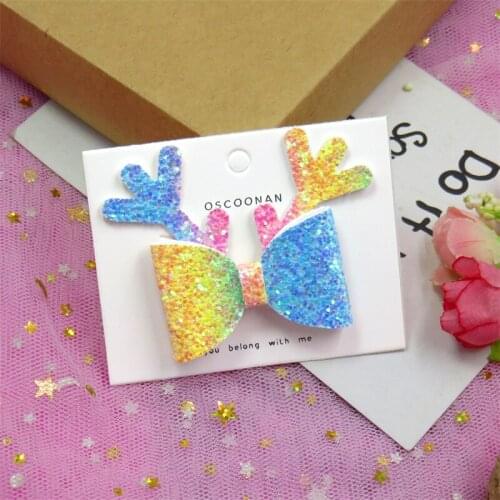 1 Piece Lovely Christmas Elk Ties Bows Elastic Bands For Baby Girls Hairpin Flash Rainbow Clips Scrunchy Kids Hair Accessories