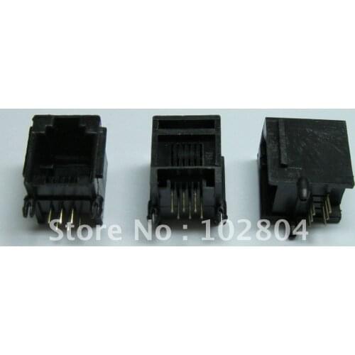 Black 6P6C With flange Side entry Modular Network PCB Jack Connector 22 pcs per Lot