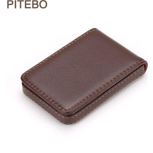 PITEBO Business Mens magnetic tape buckle business card box bank small gift portable soft Leather Lady Card Bag