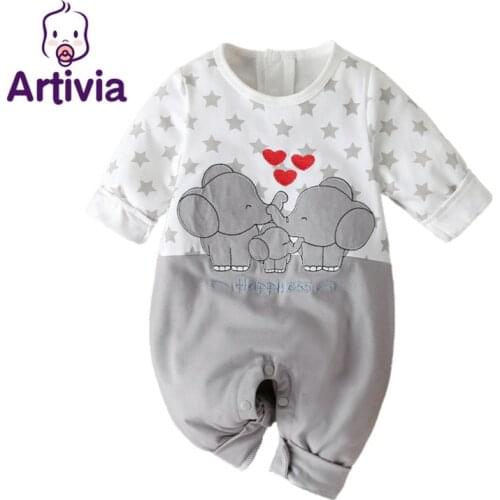 Baby Rompers For Newborn Baby Clothing Autumn Winter Boy Girls Jumpsuit Cartoon Elephant Print Long sleeve Jumpsuits 0-12 Months