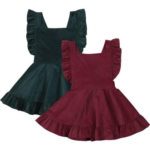 Kids Toddler Baby Girl Long Sleeveless Corduroy Bowknot Party Princess TutuDress