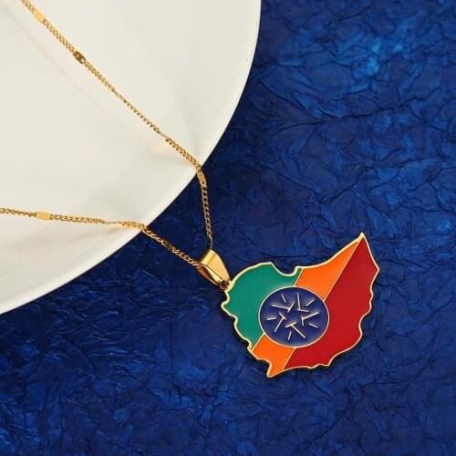 Stainless Steel Enamel Ethiopia Map Pendant Necklaces Gold Color Trendy Ethiopia Charm Jewelry