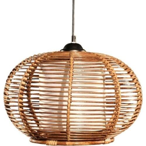 Handmade Rattan Basket Restaurant Pendant Lamp Dining Room Balcony Drop Lamp Kitchen Room Restaurant Pendant Light Fixtures
