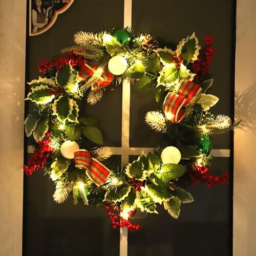 50CM Garland Christmas Ornament Christmas Wreath With LED Light Front Door Wreaths Party Hanging Garland Holiday Pretty Good