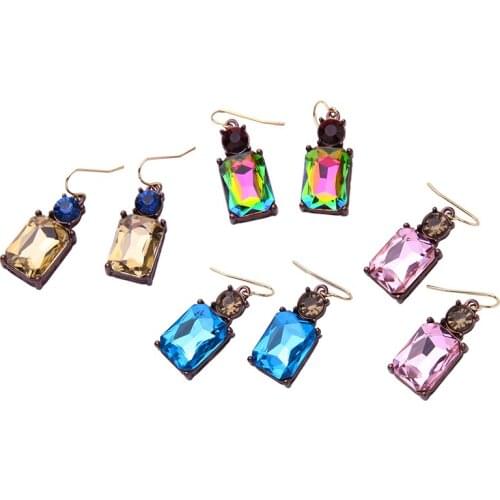 Exquisite Transparent Blue Colorful Green Geometric Glass Drop Earrings For Women Gifts Fashion Jewelry Ear Hook Wholesale