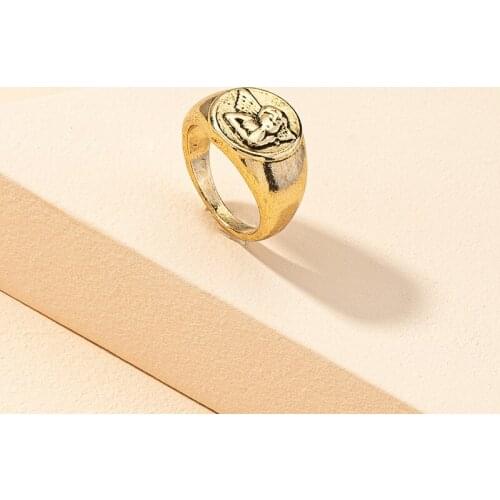 2021 Ins Antique Gold Angel Geometric Knuckle Minimalism Finger Piercing Rings Trendy Korean Fashion Women Party Jewelry