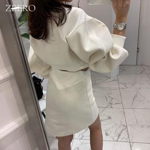 Korean Winter Sweatshirt Sexy Dresses Female White Puff Long Sleeve Hollow Out Mini Dress Women Plus Thick Fashion 2019 Autumn
