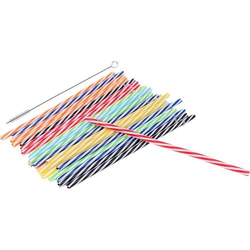 25x Colorful Reusable Hard Plastic Acrylic Rings Jar Straws + 1x Cleaning Brush Baby Shower Home Birthday Party Tableware