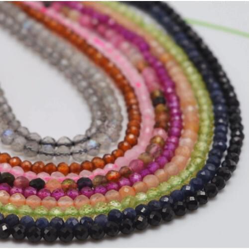 Natural Semi Precious Stone Small Faceted Round Beads 2~2.5mm Spinel,Tourmaline,Ruby,Sapphire,Garnet,Brown Rutilated Quartz