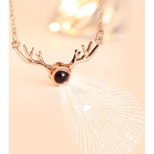 Love Memory Jewelry 100 Languages I Love You Projection Charm Necklaces Letter Crystal Pendant Necklace for Women Kolye Jewelry