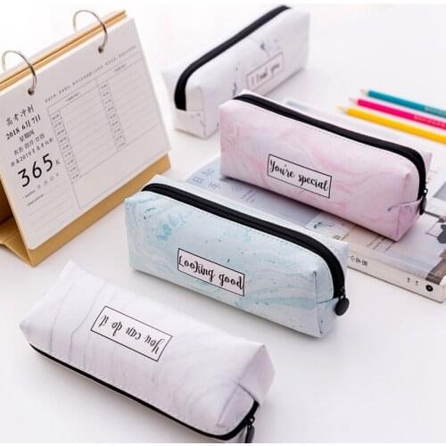 Cute Pencil Case Marble Pattern Leather Pen Bag Pencil Box Pencil Case Stationery Pouch Office School Supply Pen Case