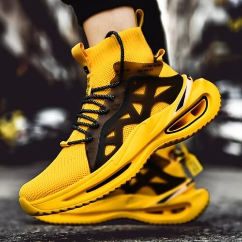 Men Chunky Sneakers Comfortable Black Green White Yellow Big Size 39-46 for Mens Platform Sports High Top Socks Running Shoes