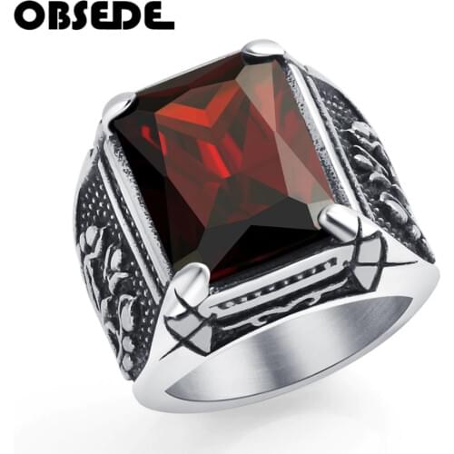 OBSEDE Vintage CZ Stone Men Rings Punk Style 316L Stainless Steel Ring for Men Jewelry High Quality Men Ring With Crystal
