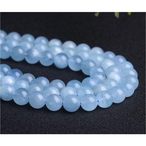 Natural Aquamarine 4-10mm round Gemstone beads for 925 sterling silver Jewelry Making Necklace Bracelet 15inch ICNWAY