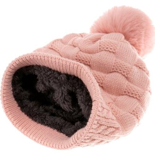 New Fashion Black Pink Thicken Warm Pompom Plaid Knitted Hat Beanies Skullies For Women Bob Femme Winter Caps 2021