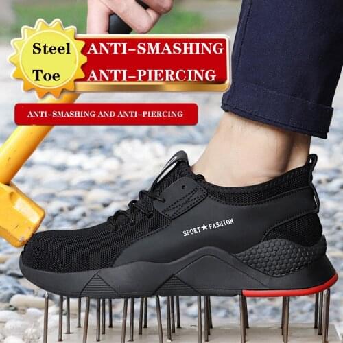 New Men safety Shoes Steel Toe Anti smashing Kevlar Anti puncture Safety Shoes Breathable Indestructible Working Unisex Shoes