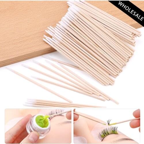 Disposable Wooden Cotton Swabs Stick Eyelash Extension tool Glue Removing Makeup Tools Clean Sticks Lash Accessories