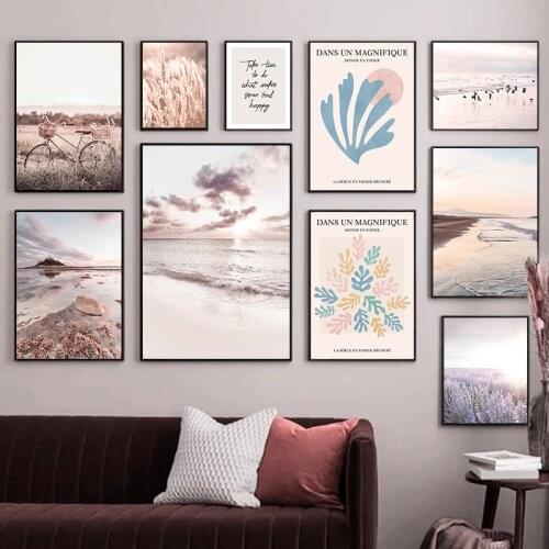 Northern Europe Scandinavian Art Wall Poster Grass Flower Sea Landscape Canvas Painting Living Room Home Decoration MuraLCuadros