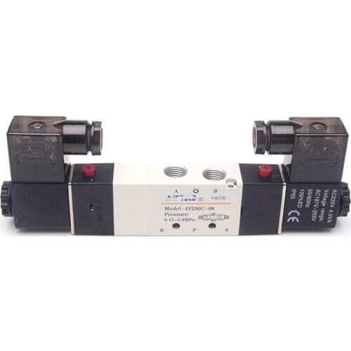 4V230-08C 5 Way 3 Position 1/4" Pneumatic Solenoid Valve DC12V DC24V AC110V AC220V