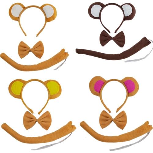 Kids Adult Animal Monkey Ears Headband Bow Tie Tail Cosplay Props Party Fancy Dress Halloween Christmas Baby Shower