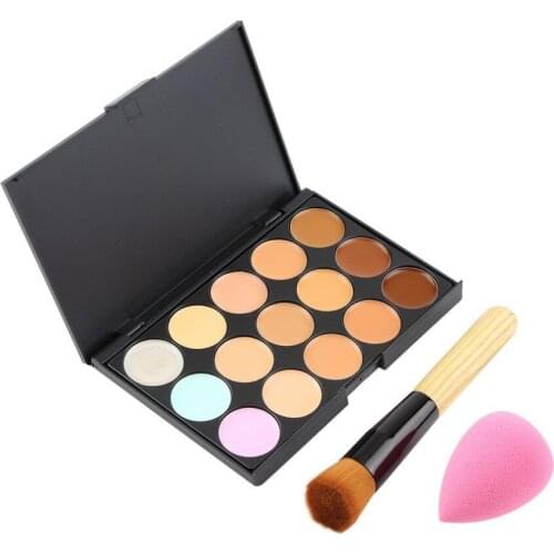Professional15 Color Pro Concealer Face Primer Cream Contour Palette Makeup Corrector Base Palette Sponge Puff Powder Brush DFDF